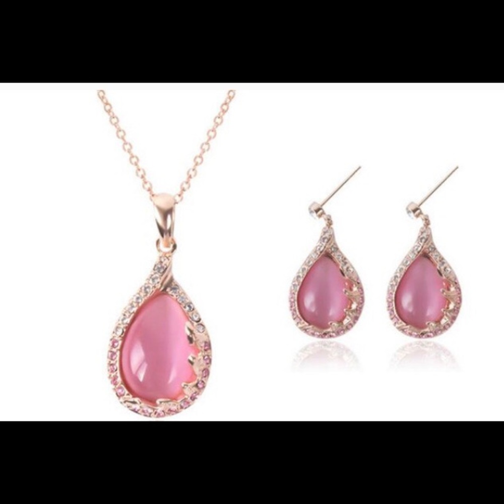 NEW Pink Opal Water Drop Necklace & Earring Set - Picture 6 of 8